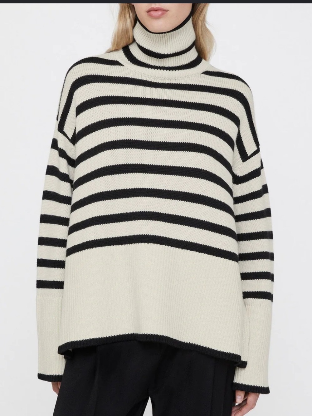 Zara Cream & Navy Striped Turtleneck Sweater